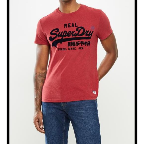 Superdry T-Shirt Mens Medium Red Short Sleeve Varsity Logo Front 03 Back Tee - Picture 2 of 9